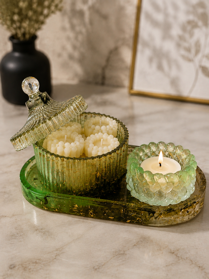 Decoratieve Glazen Kaarsenhouder met Opbergdoos voor Kleine Kaarsen