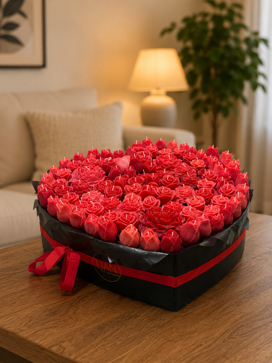 Handgemaakte Hartvormige Rozenkaarsen – Luxe Cadeaubox met Rode Bloemenkaarsen – Romantisch Cadeau voor Vrouw, Moeder, Valentijn & Verjaardag