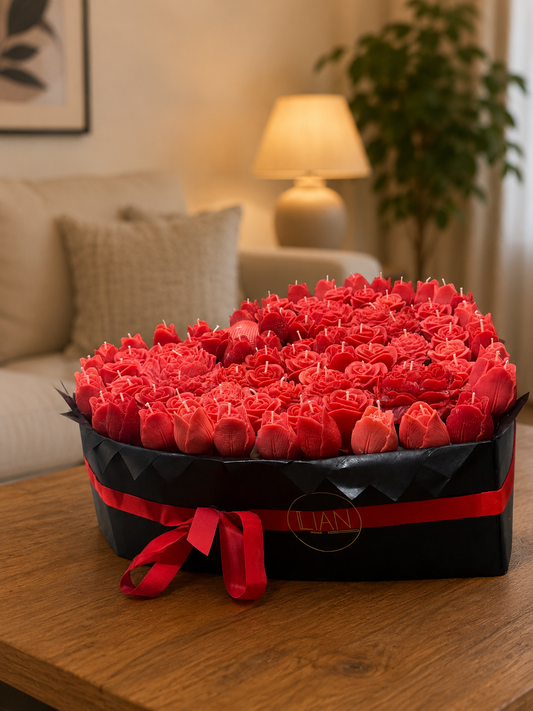 Handgemaakte Hartvormige Rozenkaarsen – Luxe Cadeaubox met Rode Bloemenkaarsen – Romantisch Cadeau voor Vrouw, Moeder, Valentijn & Verjaardag