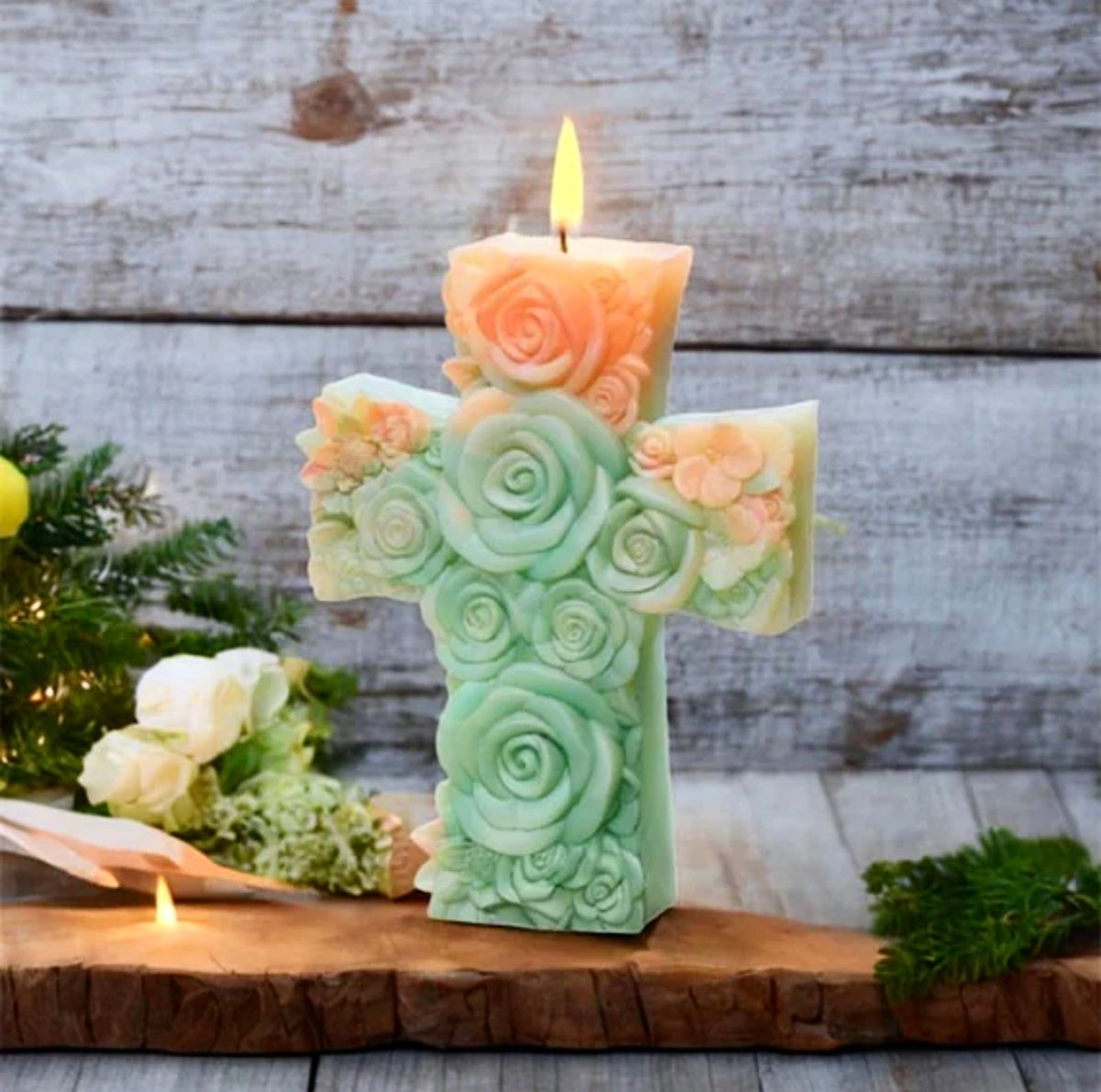 Decoratieve Kruiskaars met rozen