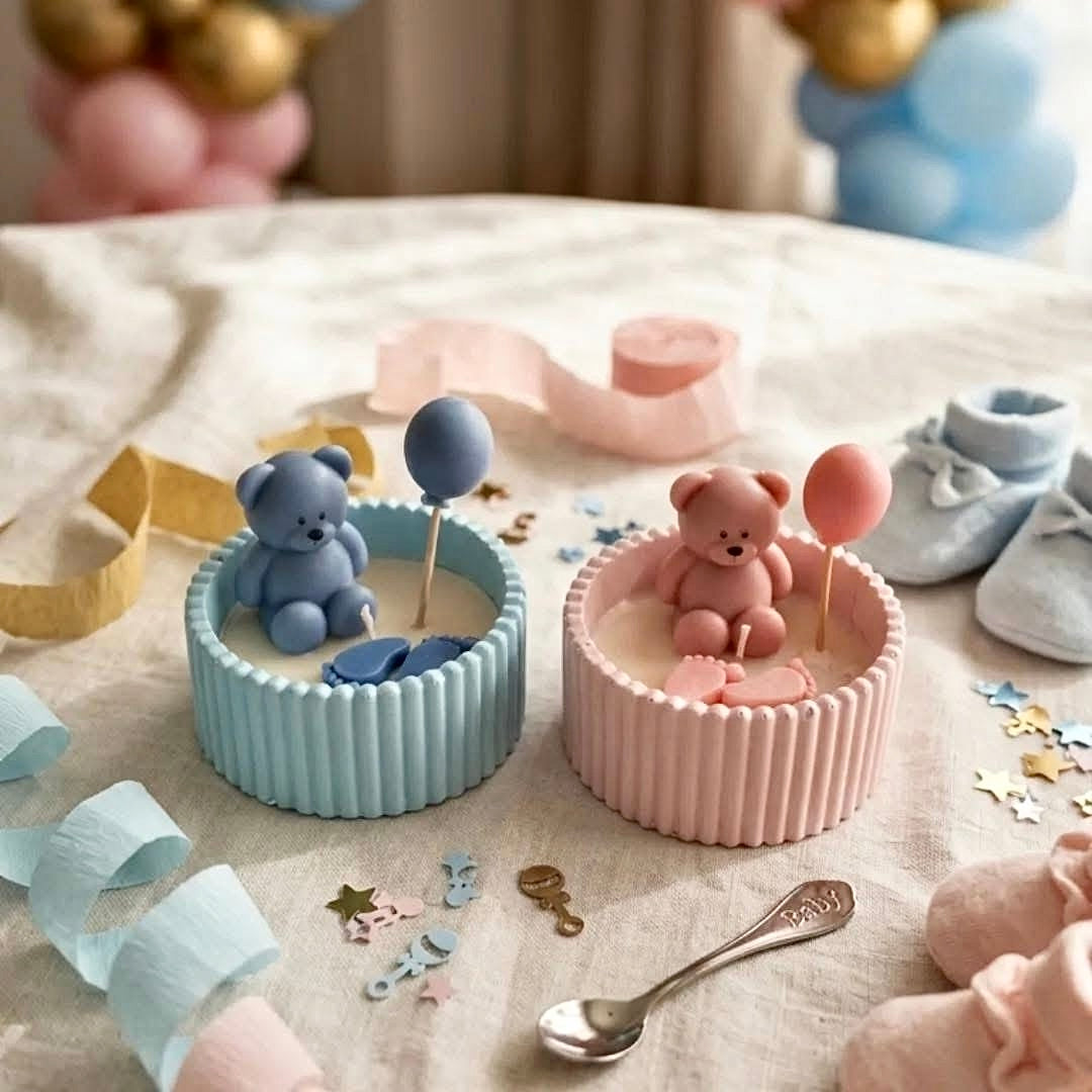 Handgemaakte Teddybeer Kaars – Babycollectie
